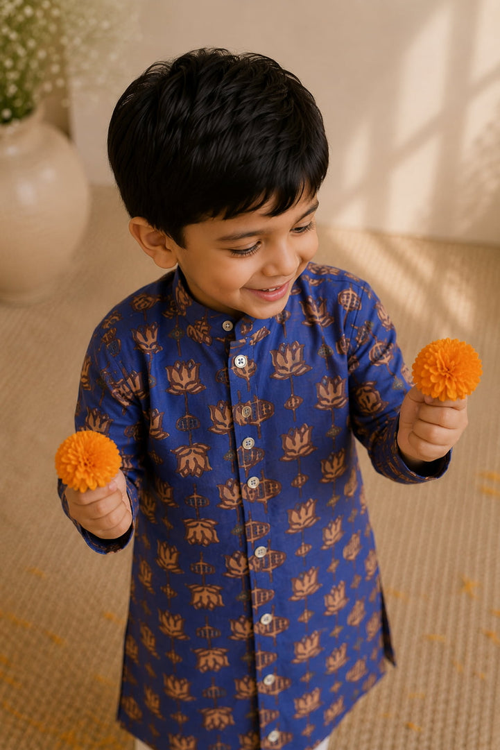 Printed Kurta Set in Indigo