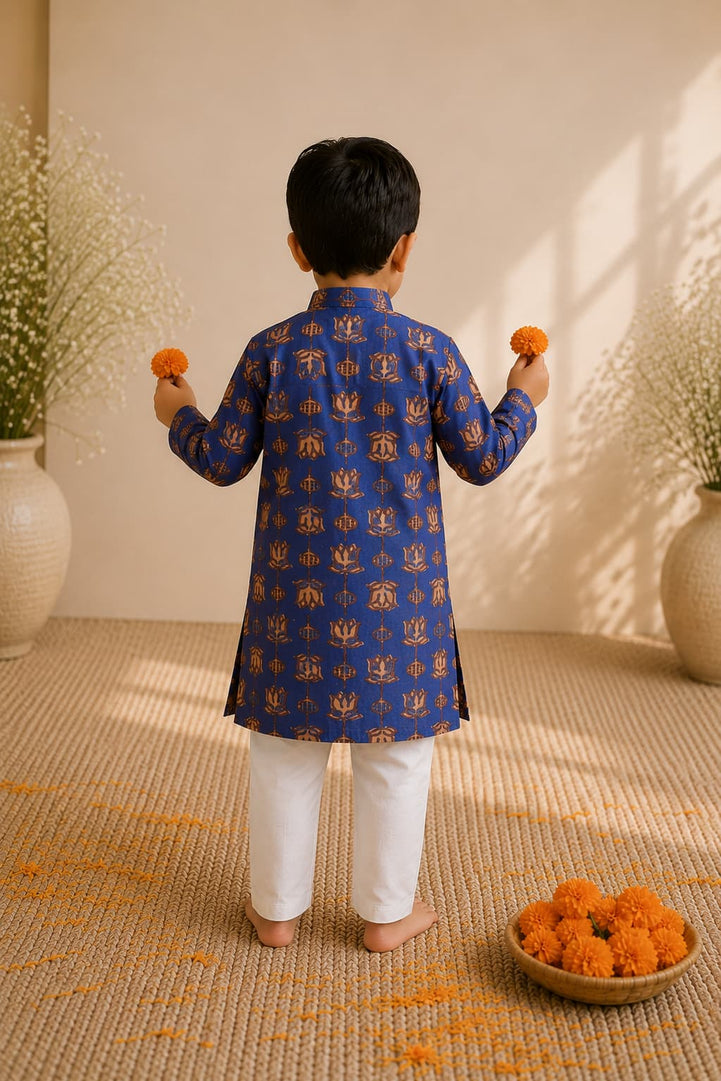Printed Kurta Set in Indigo