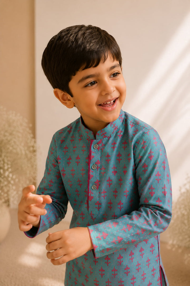 Printed Kurta Set in Turquoise
