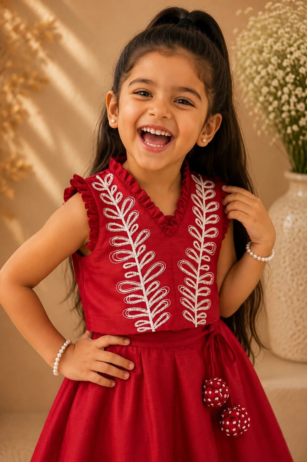 Palash — Pearl Embroidered Blouse & Lehenga Set in Red