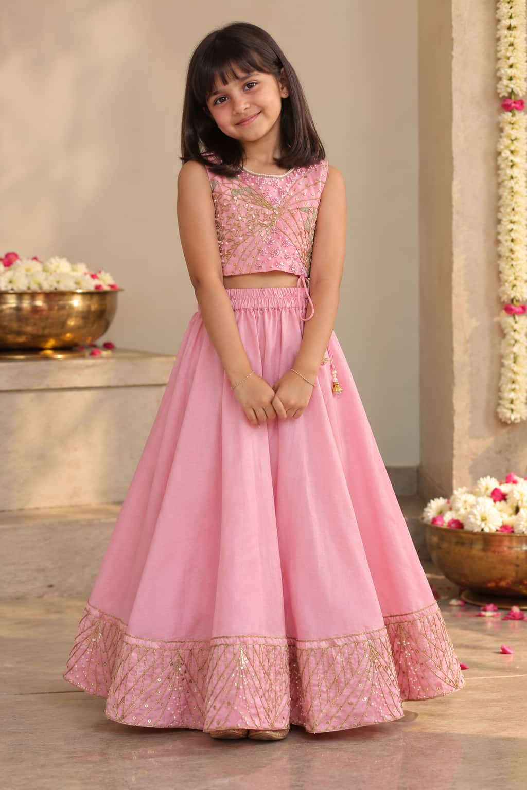 Rosalie — Zari Embroidered Blouse & Lehenga Set in Blush Pink