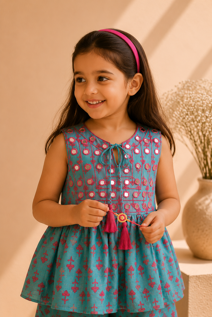 Printed Top and Palazzo Set in Turquoise