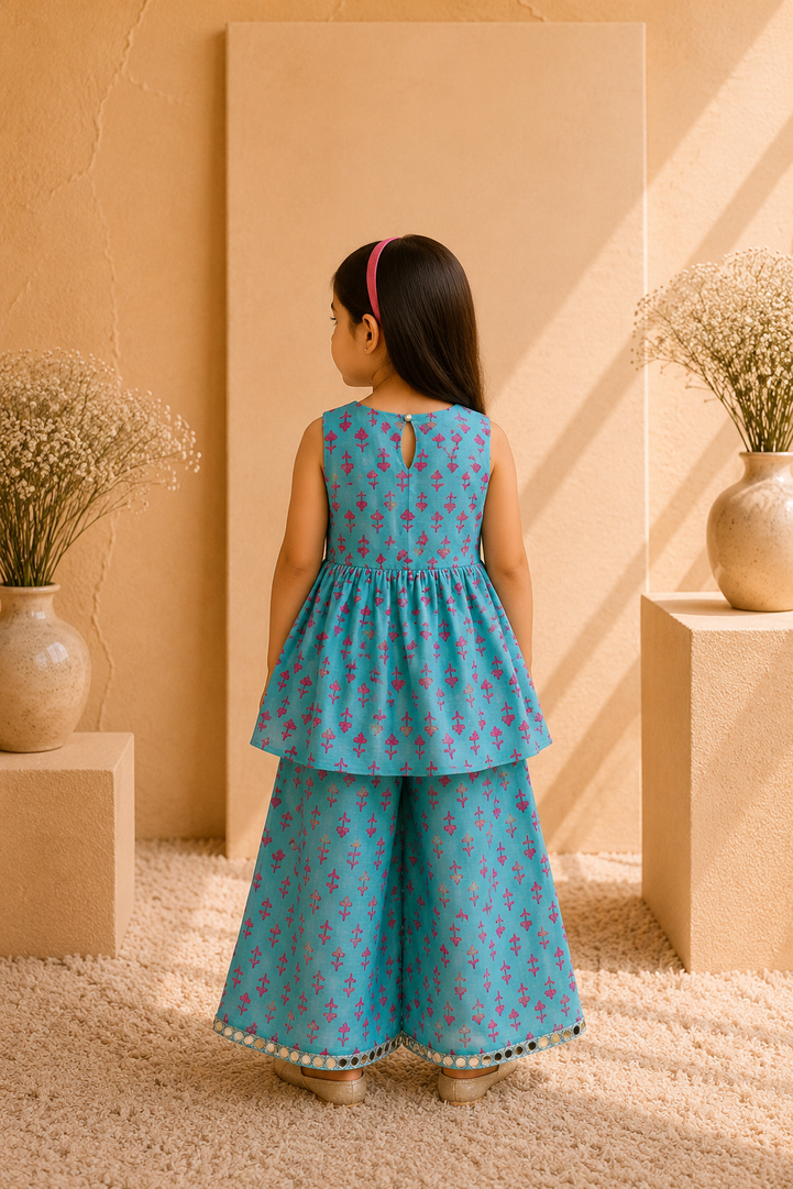 Printed Top and Palazzo Set in Turquoise