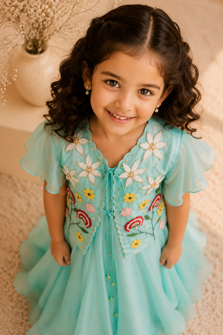 Meadow — Jacket and Anarkali Set in Turquoise