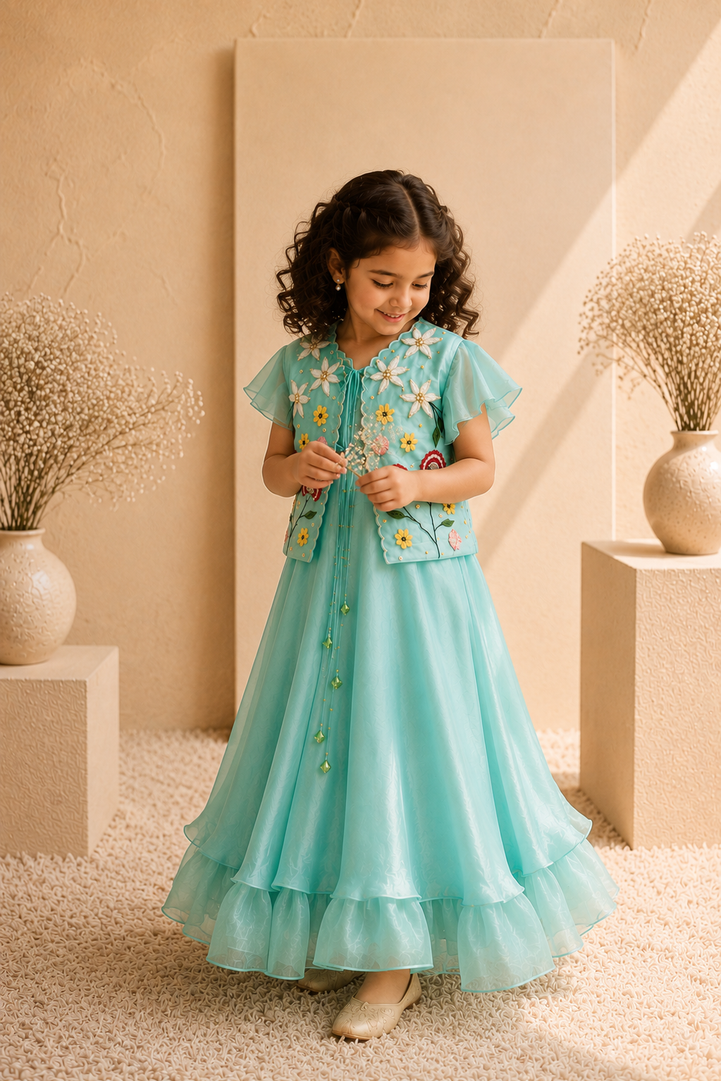 Meadow — Jacket and Anarkali Set in Turquoise