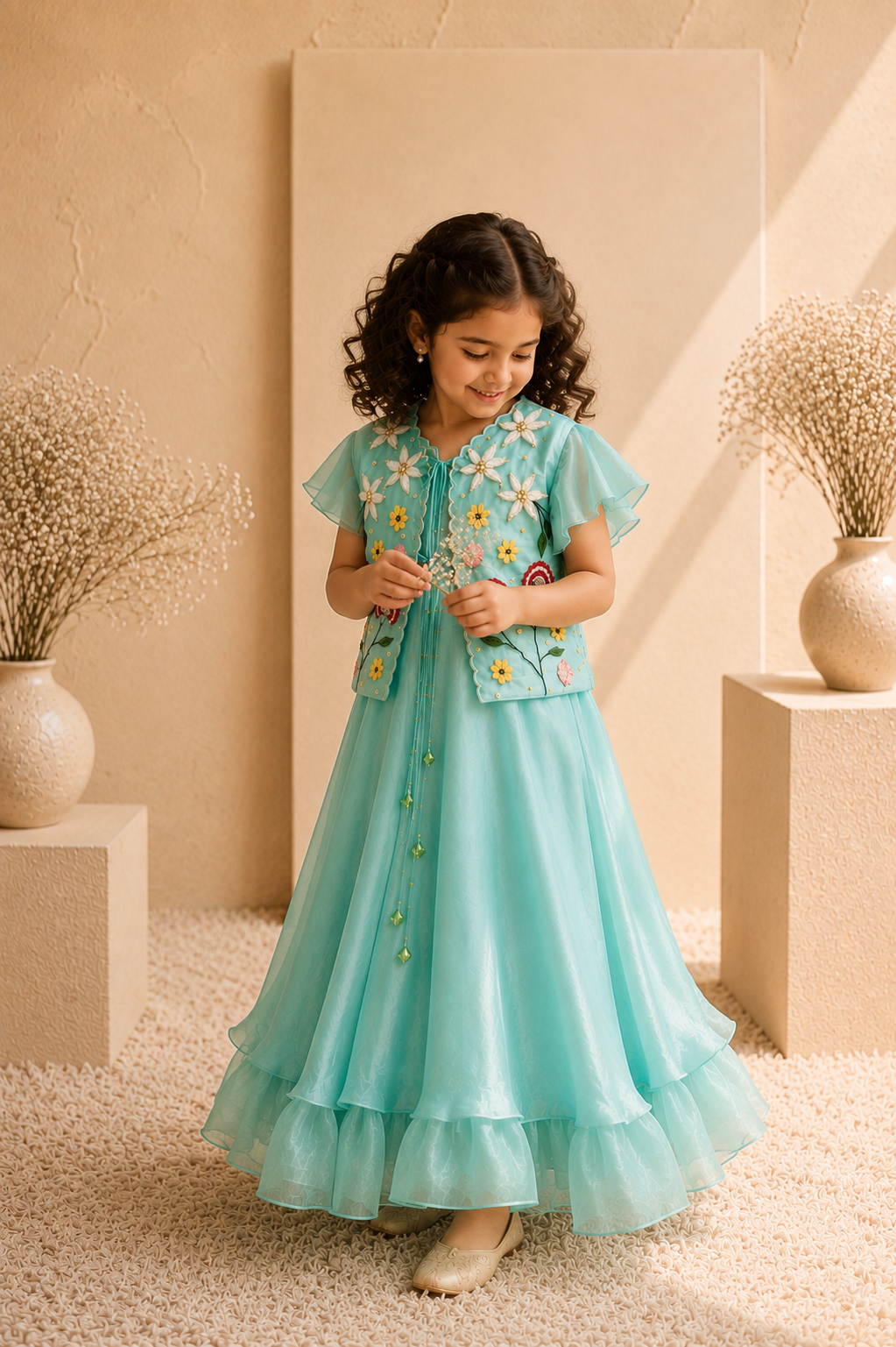 Meadow — Jacket and Anarkali Set in Turquoise