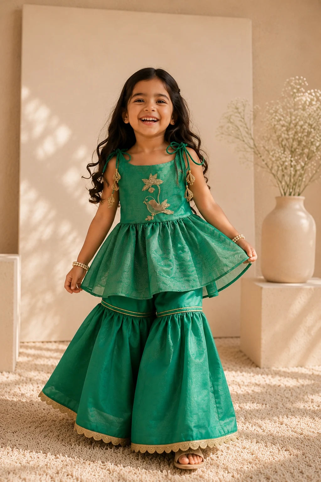 Chiria — Sharara Set in Emerald Green