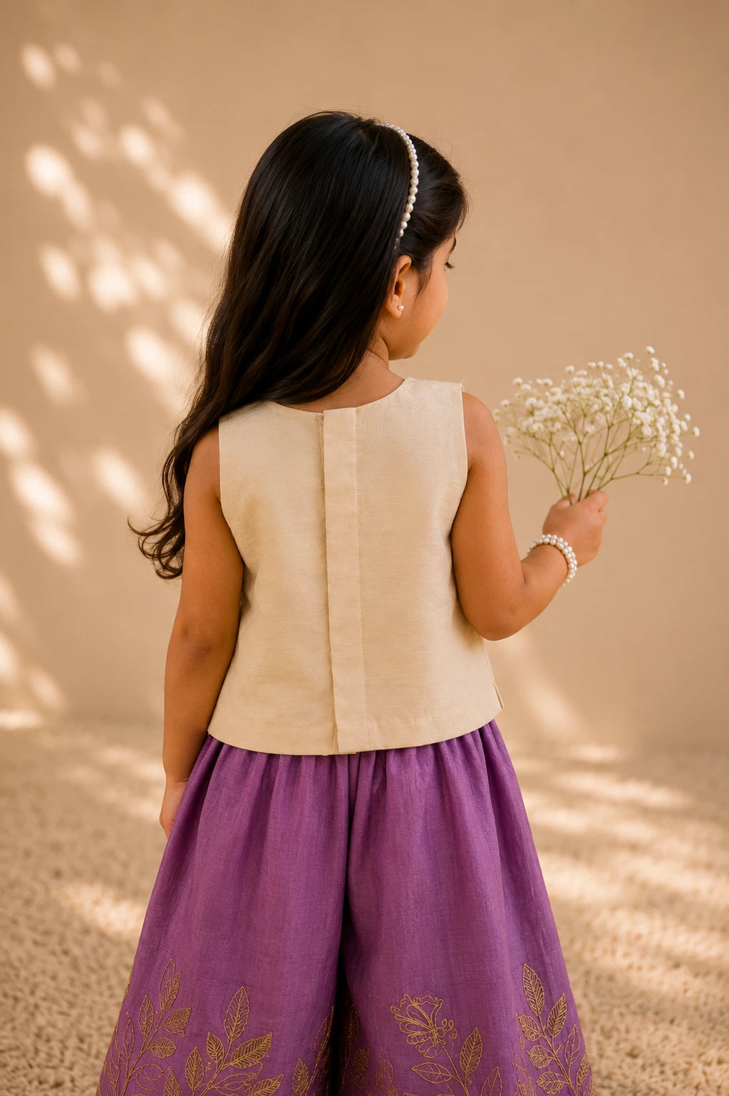 Lilas — Crop Top and Palazzo Set in Ivory and Lavender