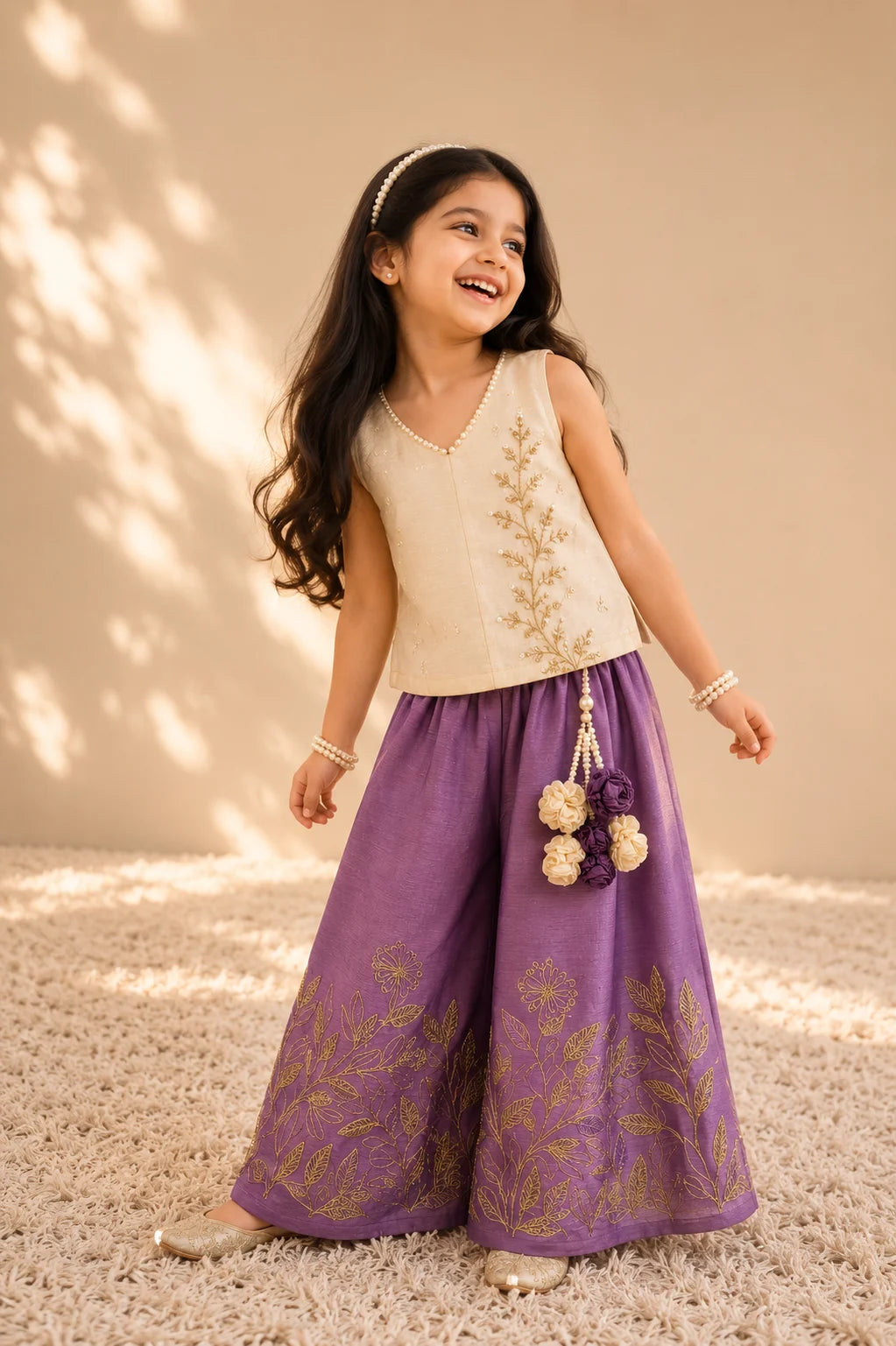 Lilas — Crop Top and Palazzo Set in Ivory and Lavender