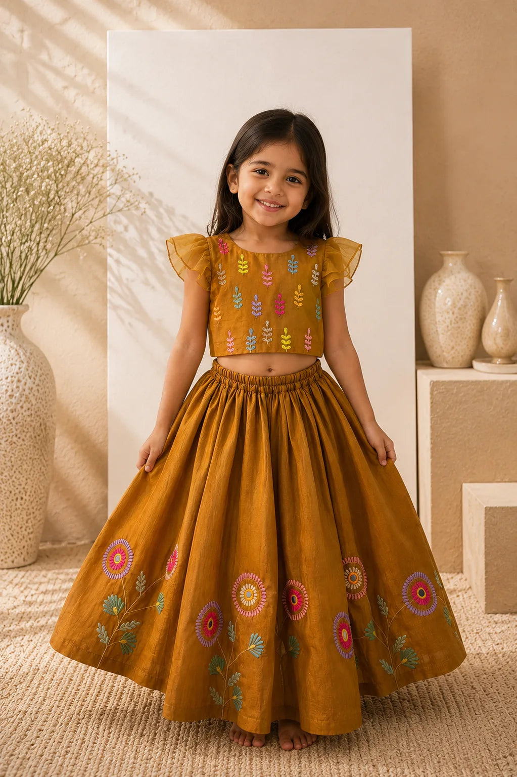 Gulzar — Mirror Work & Embroidered Lehenga Set in Mustard