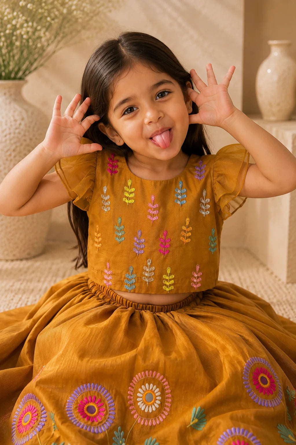 Gulzar — Mirror Work & Embroidered Lehenga Set in Mustard