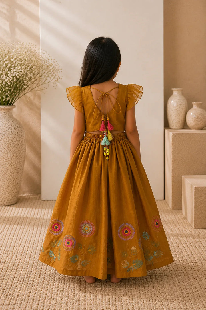 Gulzar — Mirror Work & Embroidered Lehenga Set in Mustard