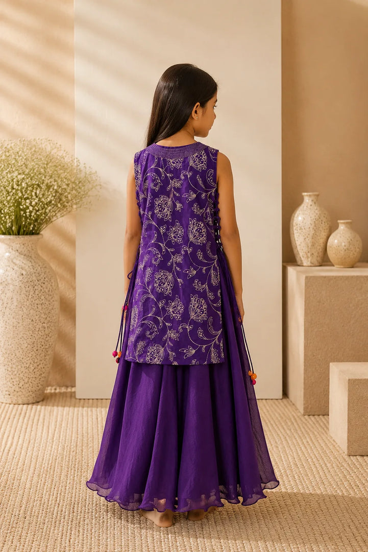 Valli — Silver Zari Embroidered Kurta & Lehenga Set in Purple