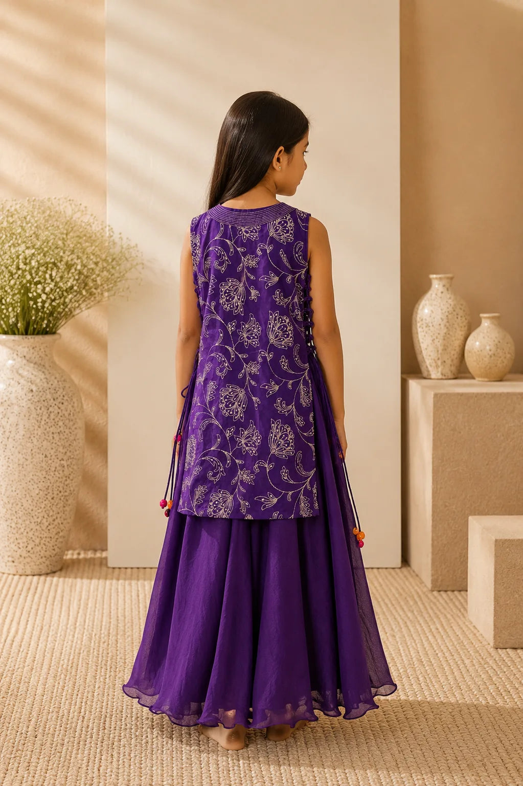 Valli — Silver Zari Embroidered Kurta & Lehenga Set in Purple