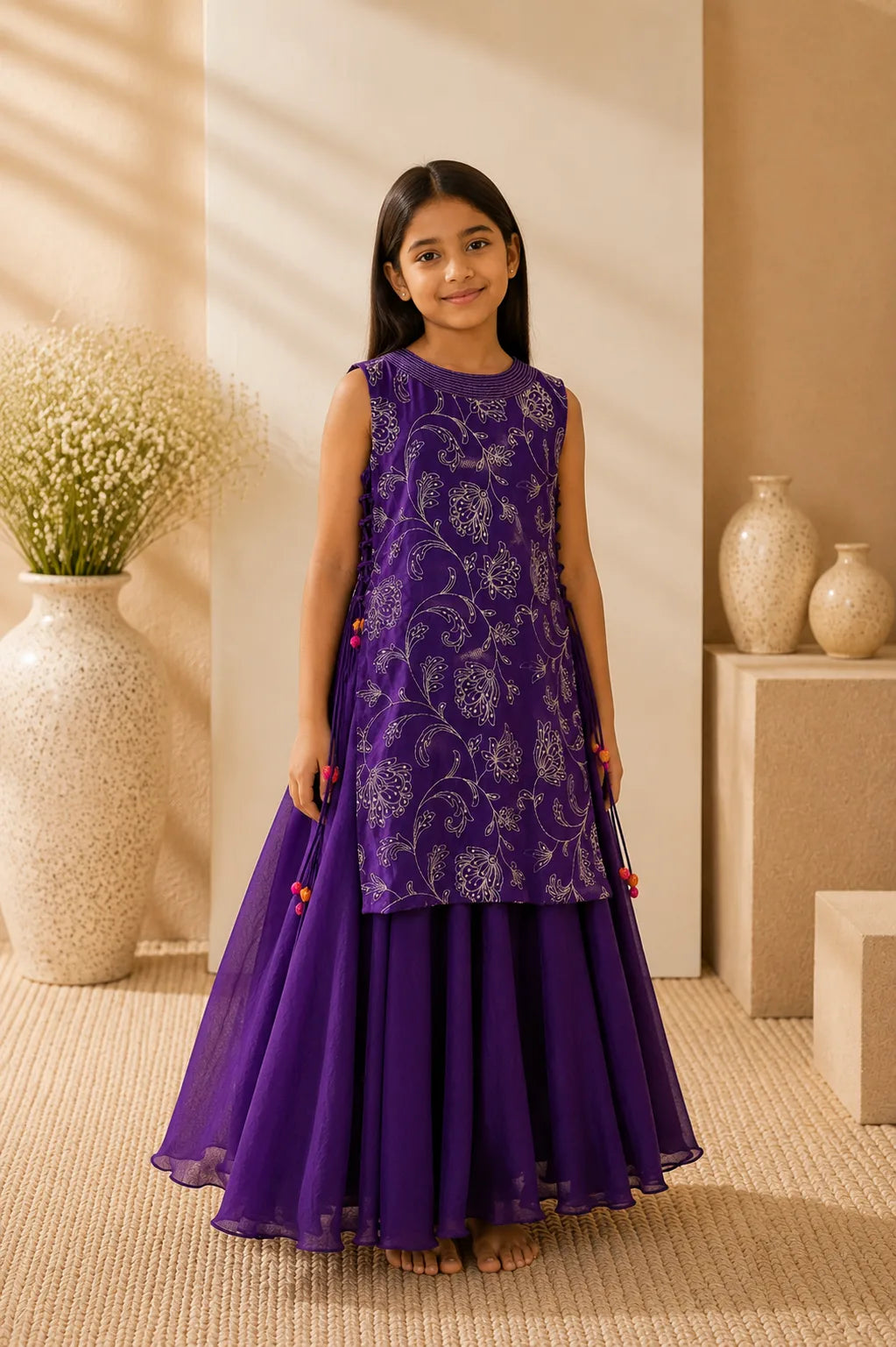 Valli — Silver Zari Embroidered Kurta & Lehenga Set in Purple