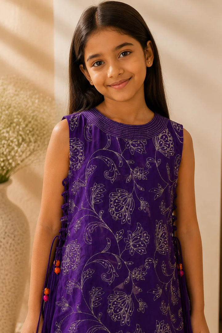 Valli — Silver Zari Embroidered Kurta & Lehenga Set in Purple