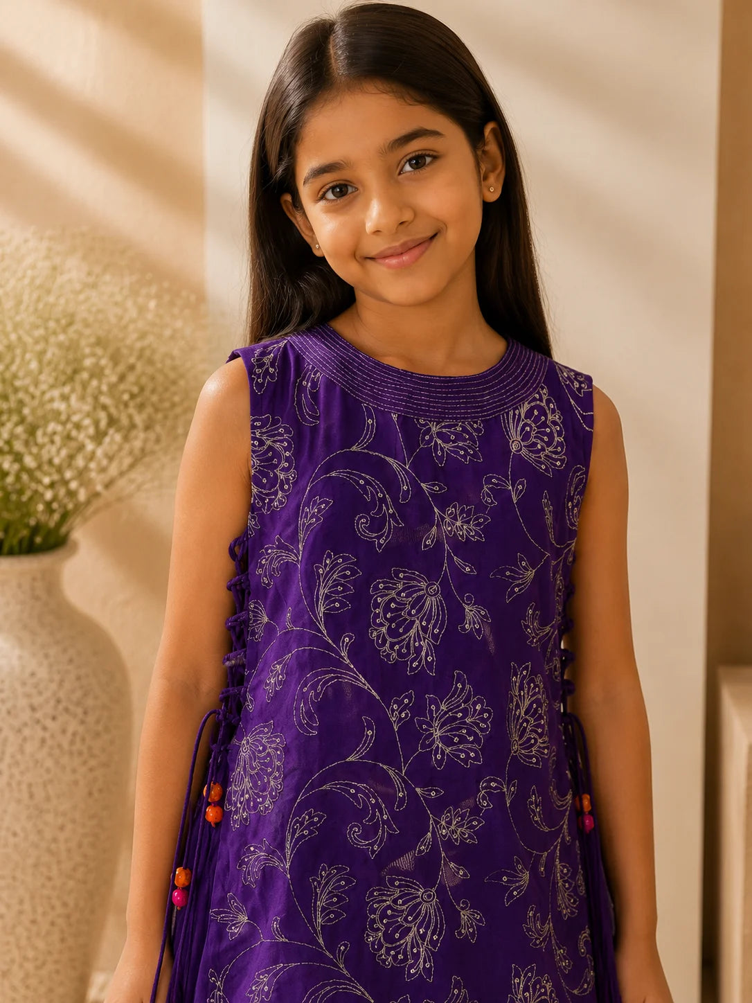 Valli — Silver Zari Embroidered Kurta & Lehenga Set in Purple