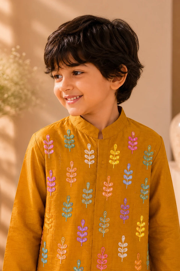 Gulzar — Embroidered Kurta & Pajama Set in Mustard