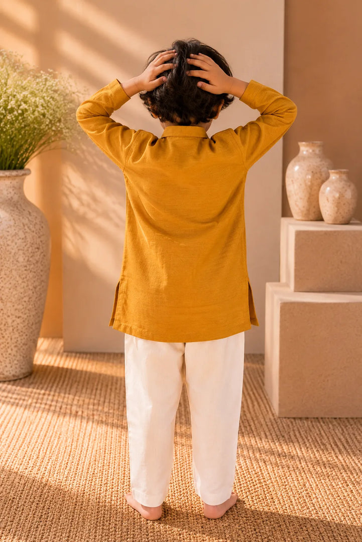 Gulzar — Embroidered Kurta & Pajama Set in Mustard
