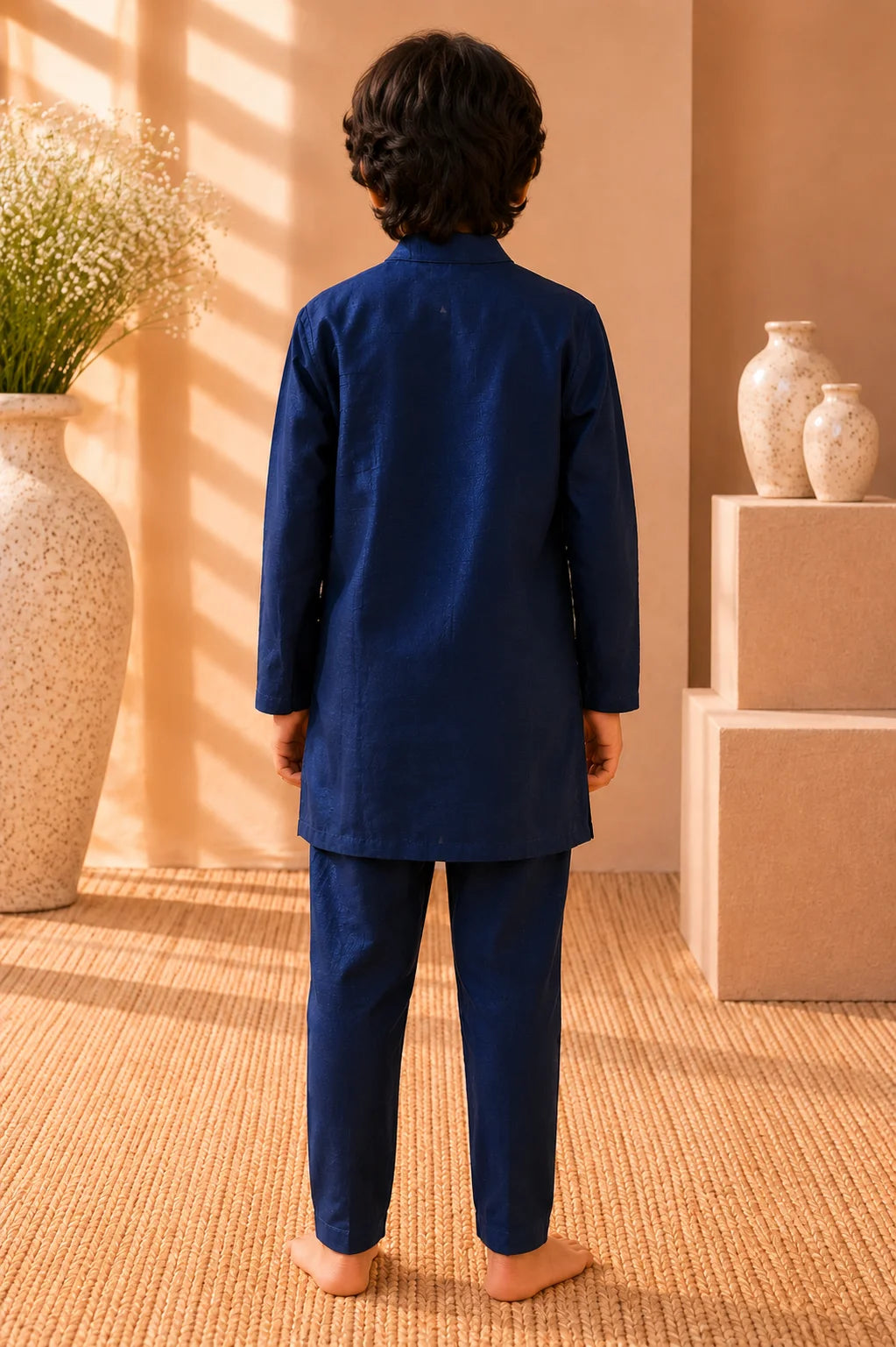 Midnight — Origami Bird Embroidered Kurta & Trouser Set in Dark Blue