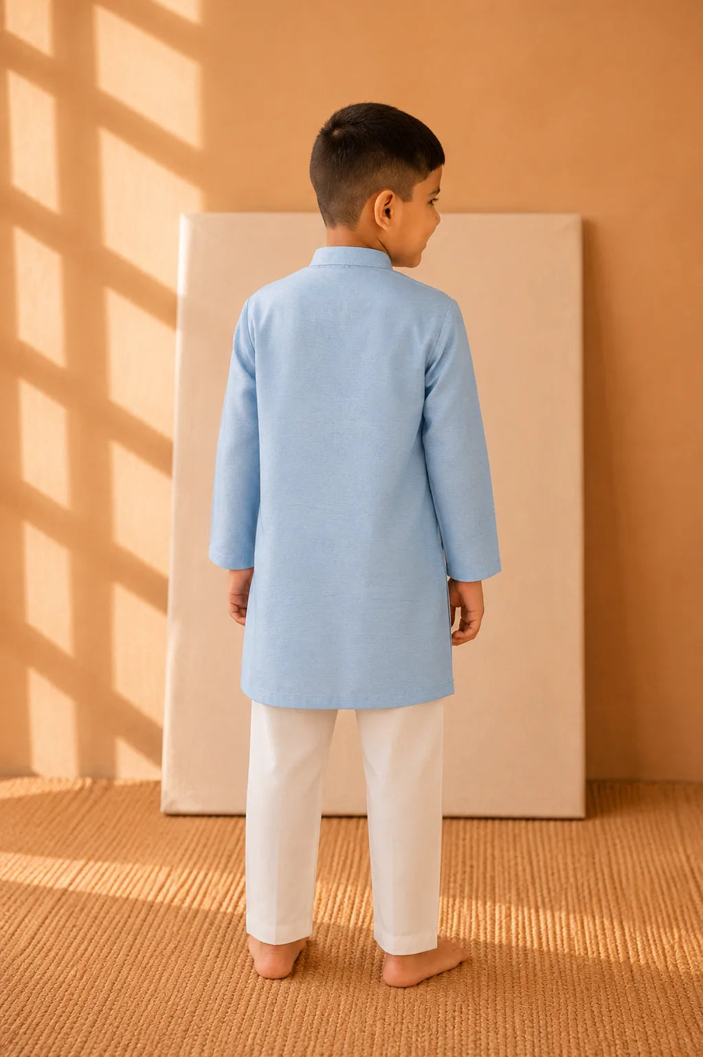 Oceane — Wave & Fish Embroidered Kurta & Pajama Set in Sky Blue