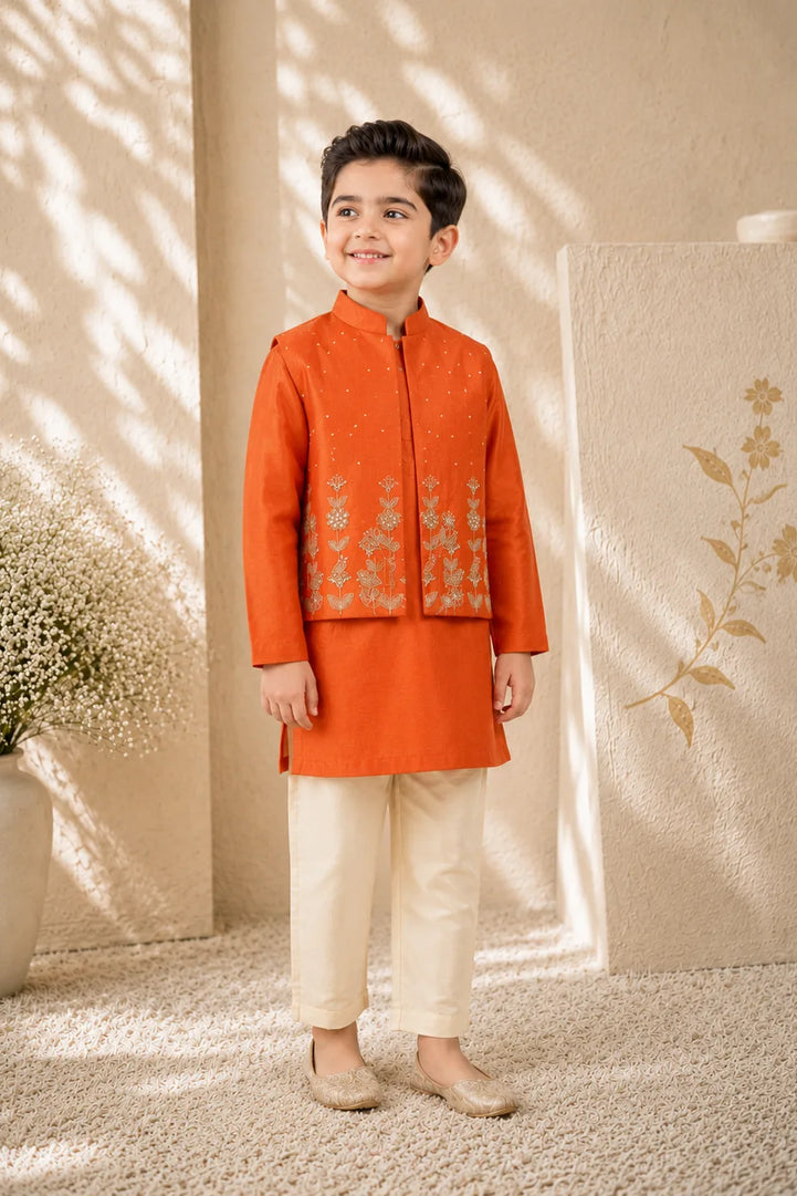 Vasant — Nehru Jacket, Kurta & Trouser Set in Rust