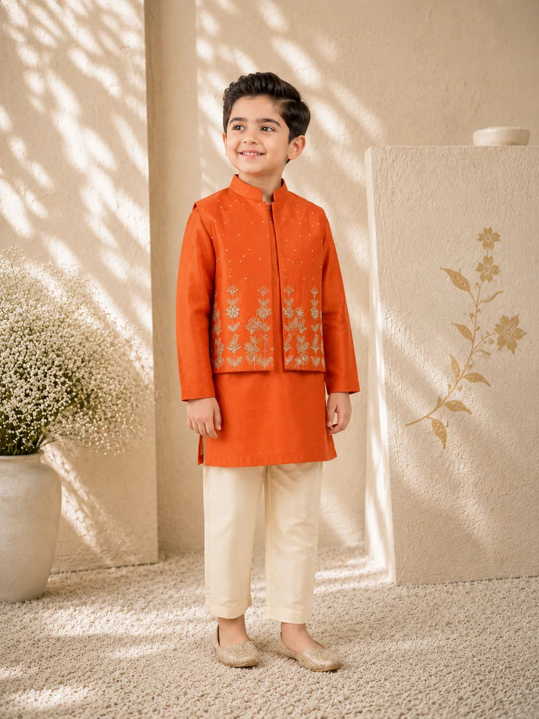 Vasant — Nehru Jacket, Kurta & Trouser Set in Rust