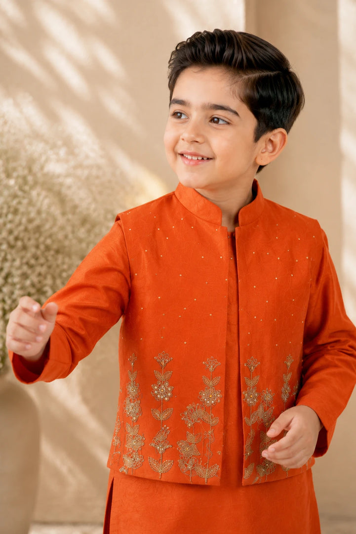 Vasant — Nehru Jacket, Kurta & Trouser Set in Rust