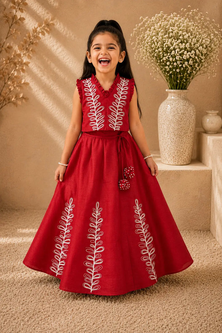 Palash — Pearl Embroidered Blouse & Lehenga Set in Red