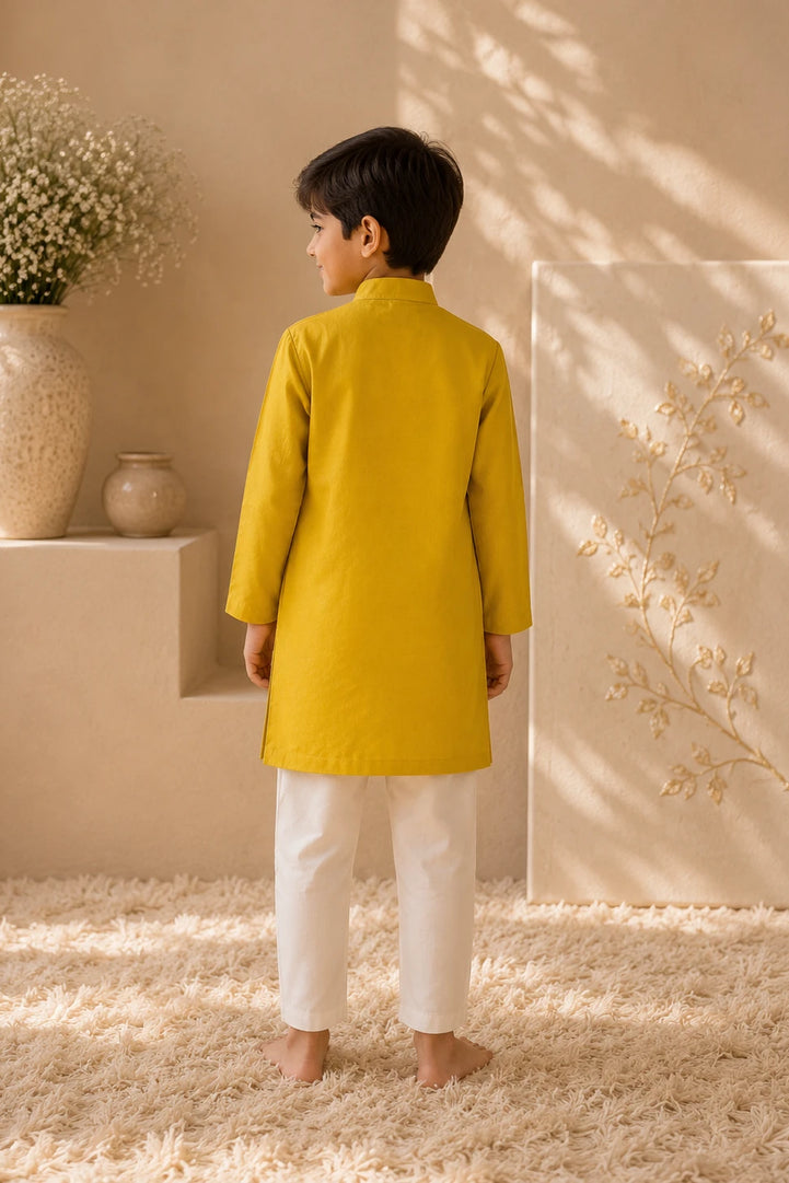 Confetti — Embroidered Kurta & Pajama Set in Mustard
