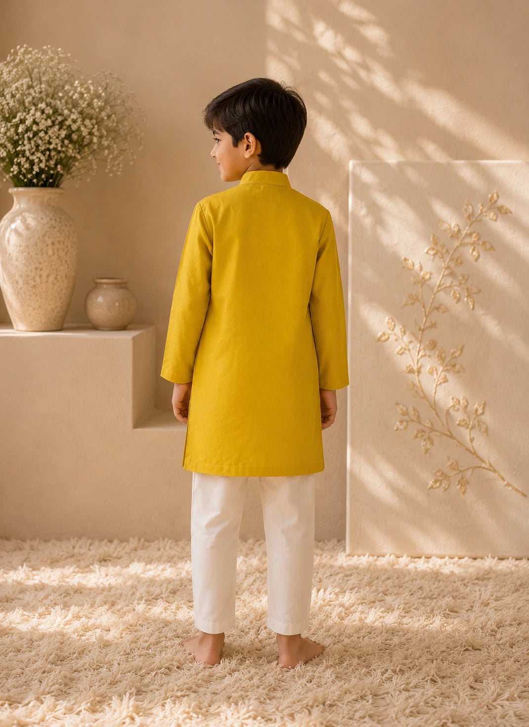 Confetti — Embroidered Kurta & Pajama Set in Mustard
