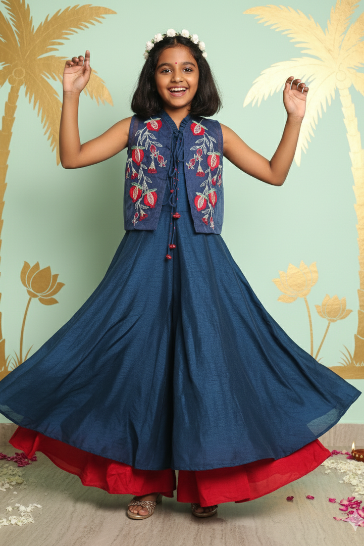 Blue Jumpsuit & Embroidered Anaar Organza Jacket Set