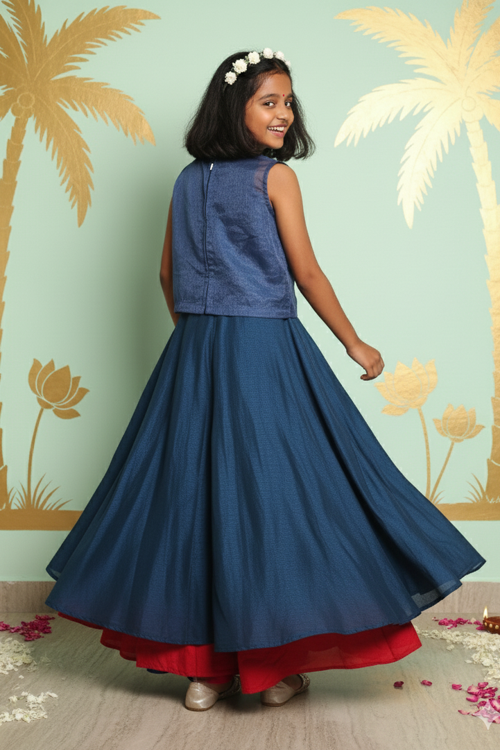 Blue Jumpsuit & Embroidered Anaar Organza Jacket Set