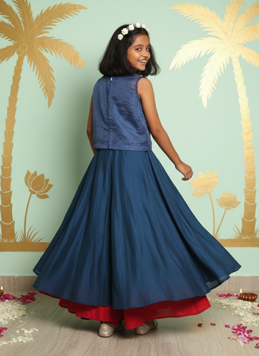 Blue Jumpsuit & Embroidered Anaar Organza Jacket Set