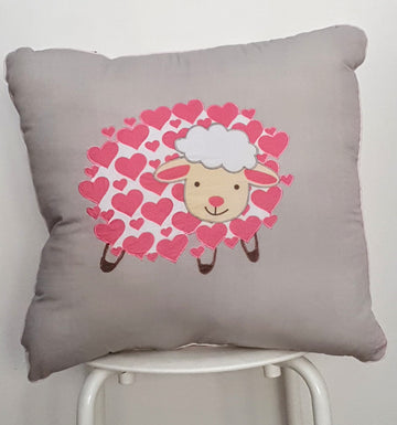 Heart and Sheep Throw Cushion