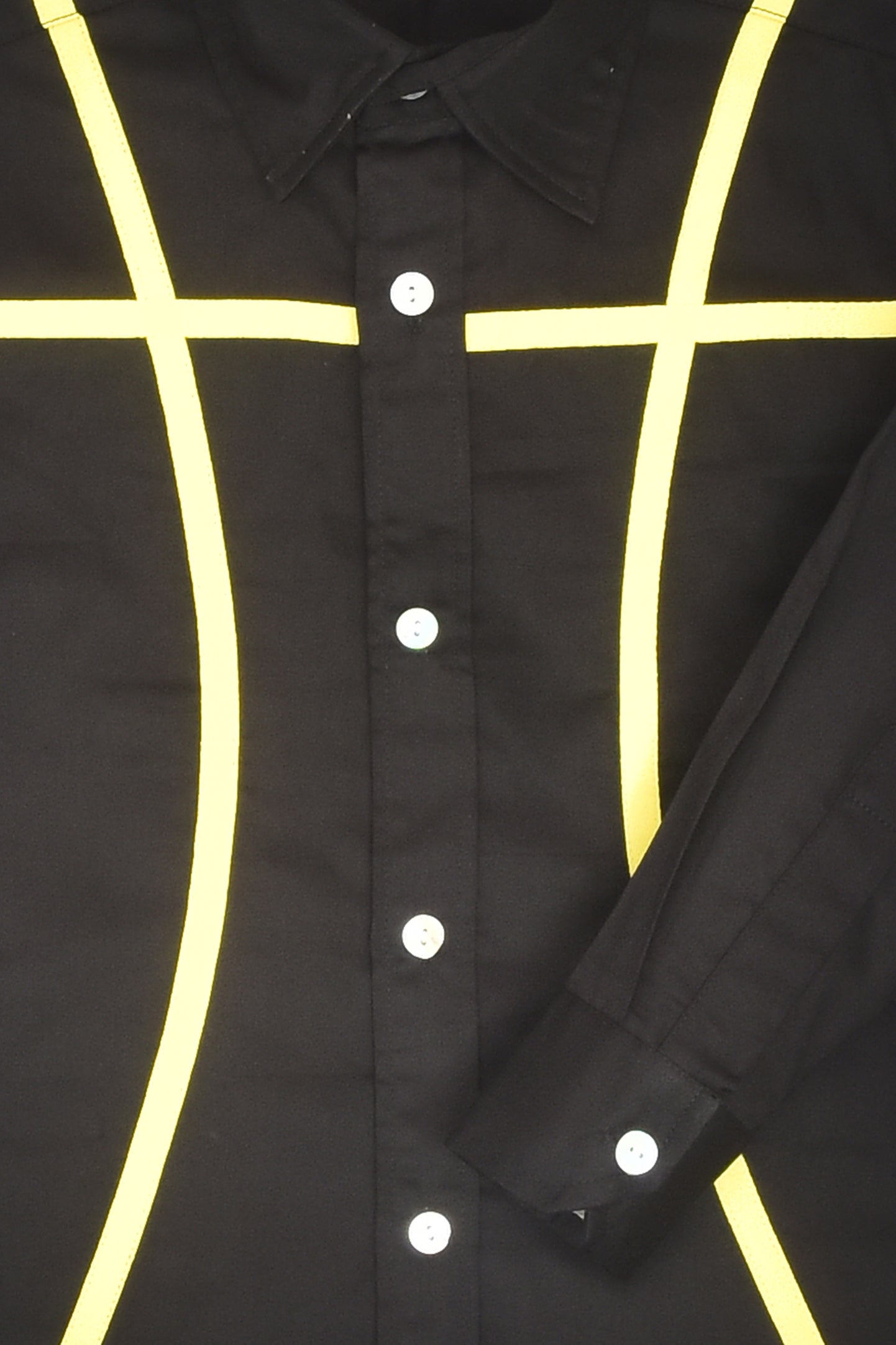 Black Full Sleeve Party Shirt with Yellow Stripes for Boys