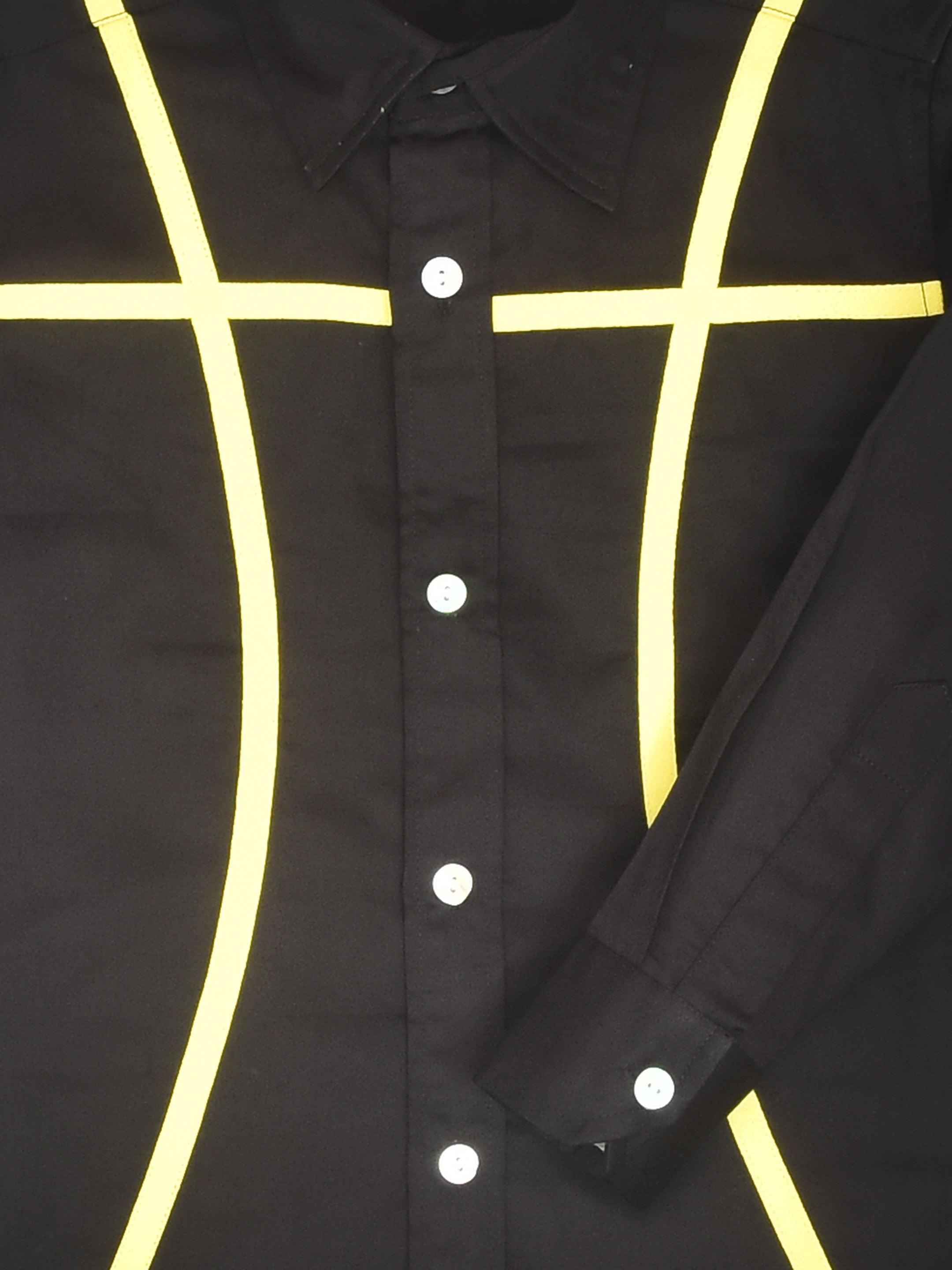 Black Full Sleeve Party Shirt with Yellow Stripes for Boys