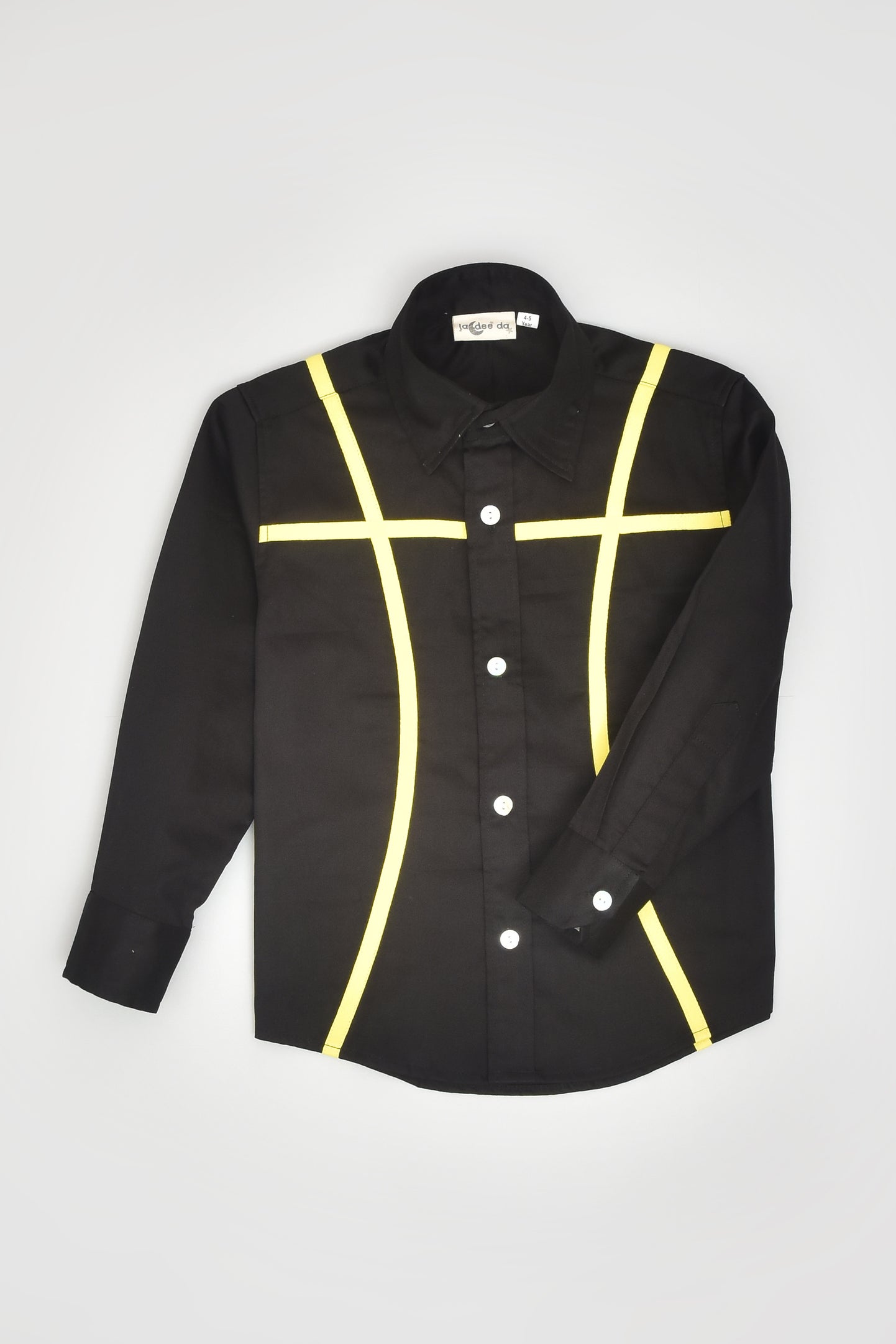 Black Full Sleeve Party Shirt with Yellow Stripes for Boys