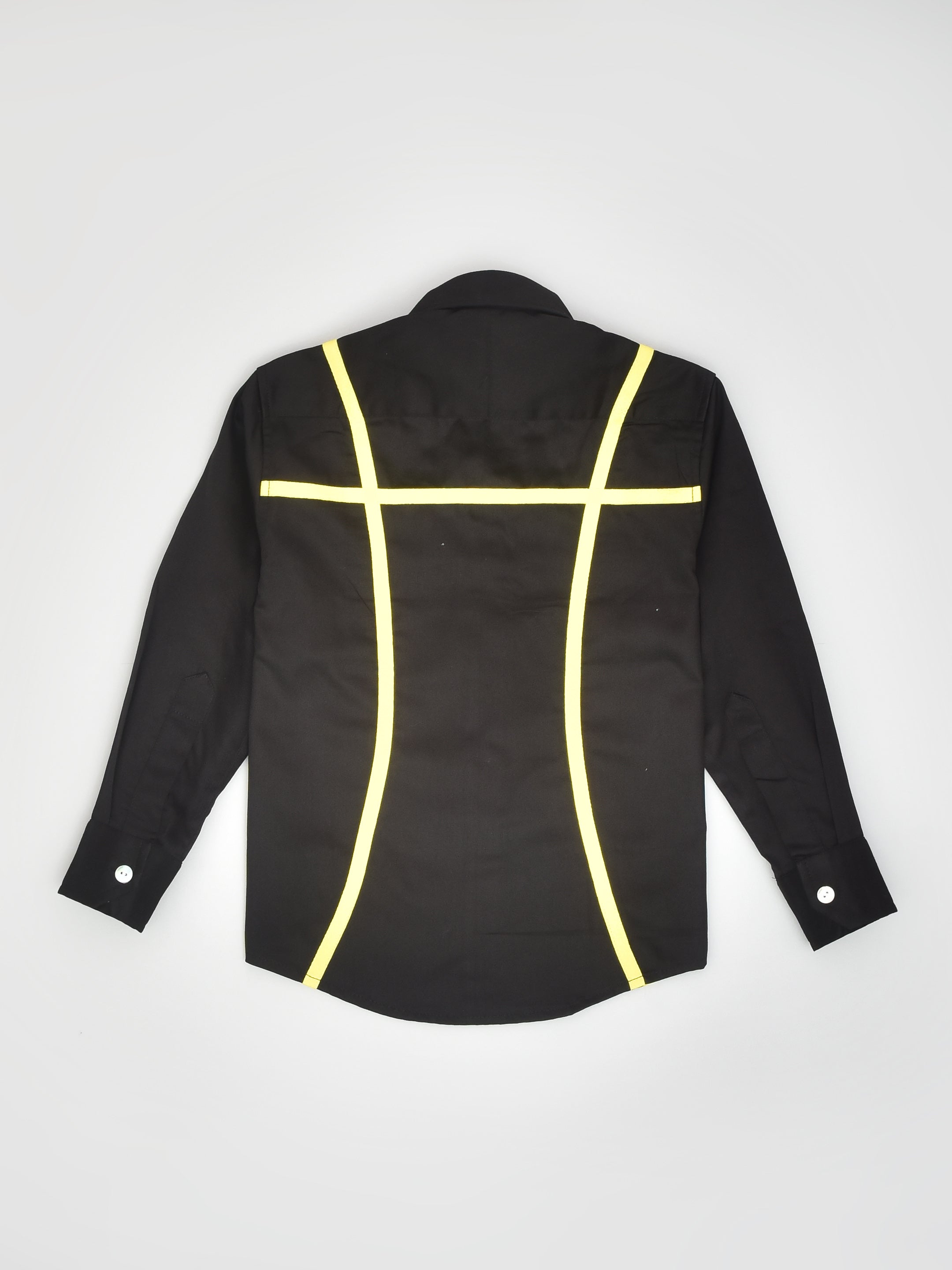 Black Full Sleeve Party Shirt with Yellow Stripes for Boys