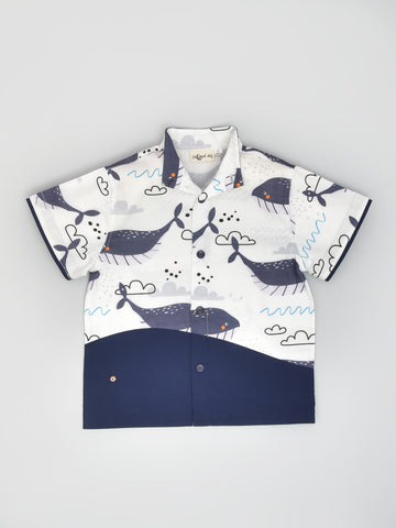 Blue Whale Printed Half Sleeve Holiday Shirt for Boys