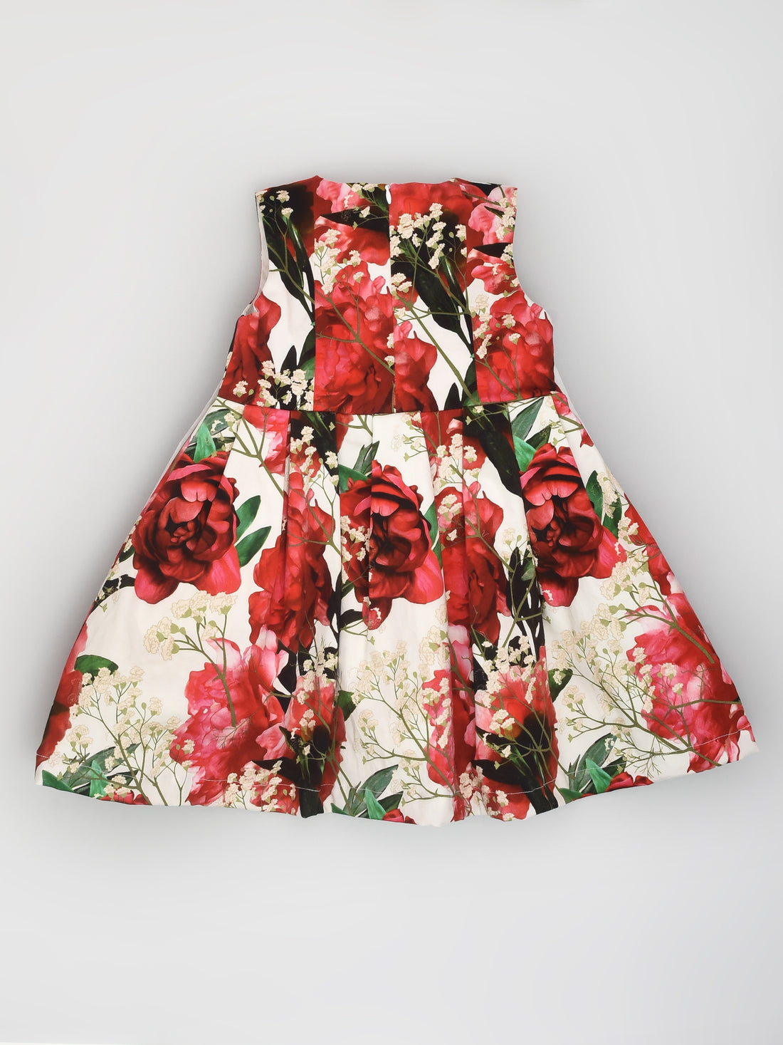Red Floral Party Dress with Black Bow