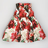 Red Floral Party Dress with Black Bow