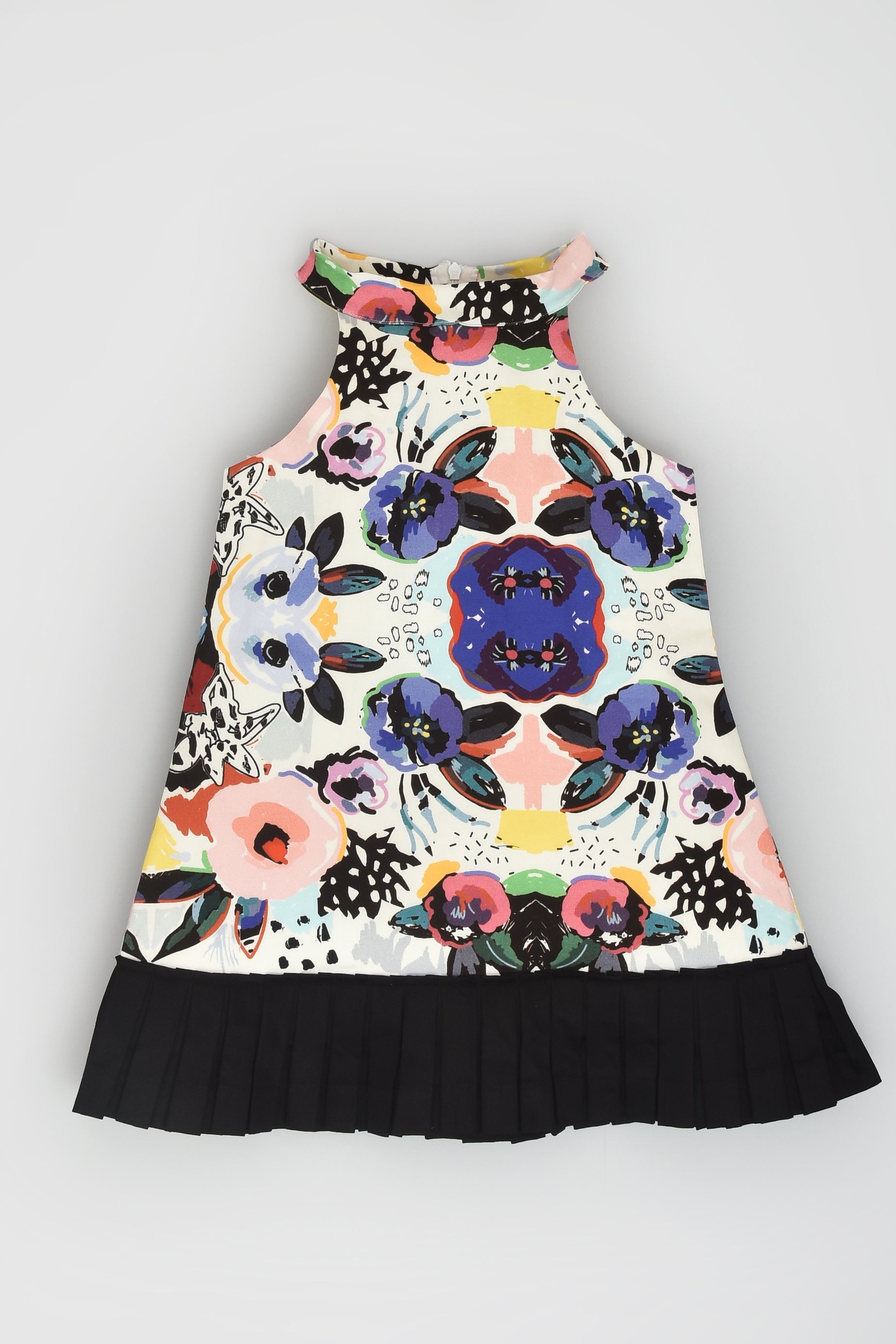 Black Pleated Abstract Floral Dress