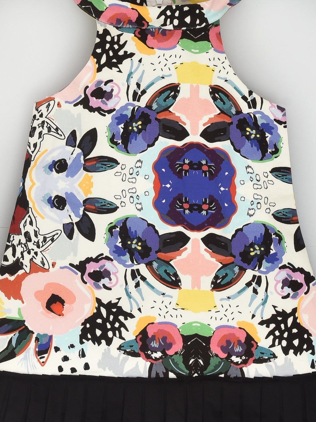 Black Pleated Abstract Floral Dress