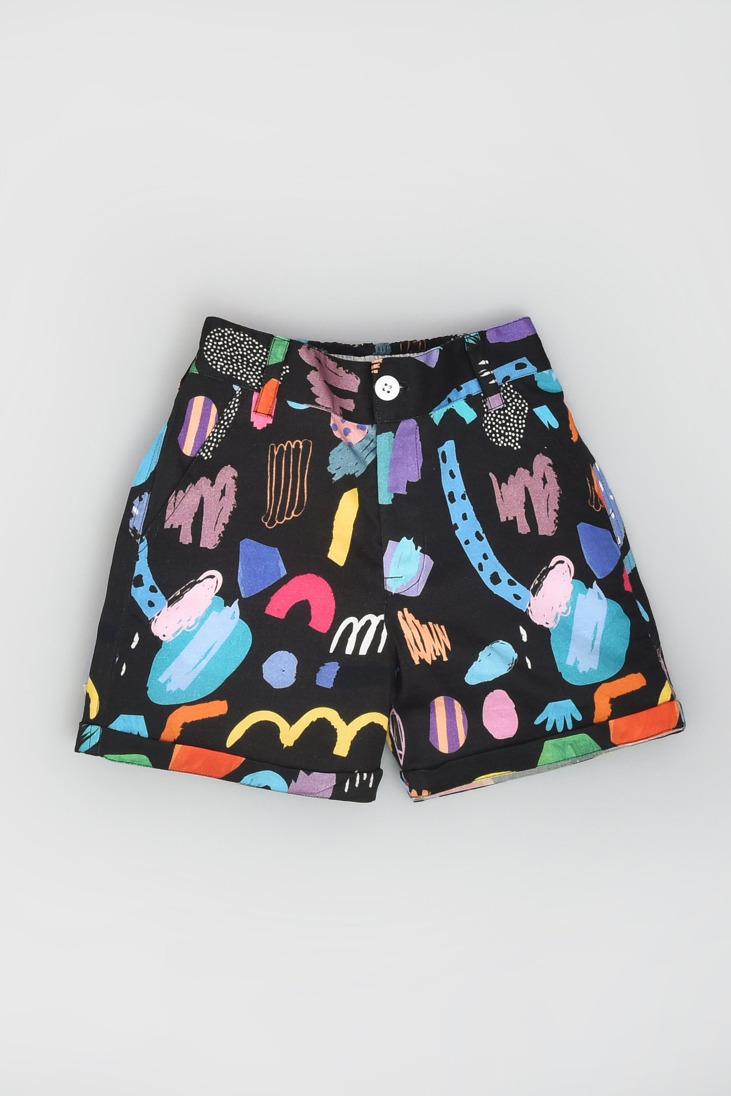 Black Abstract Print Shorts front