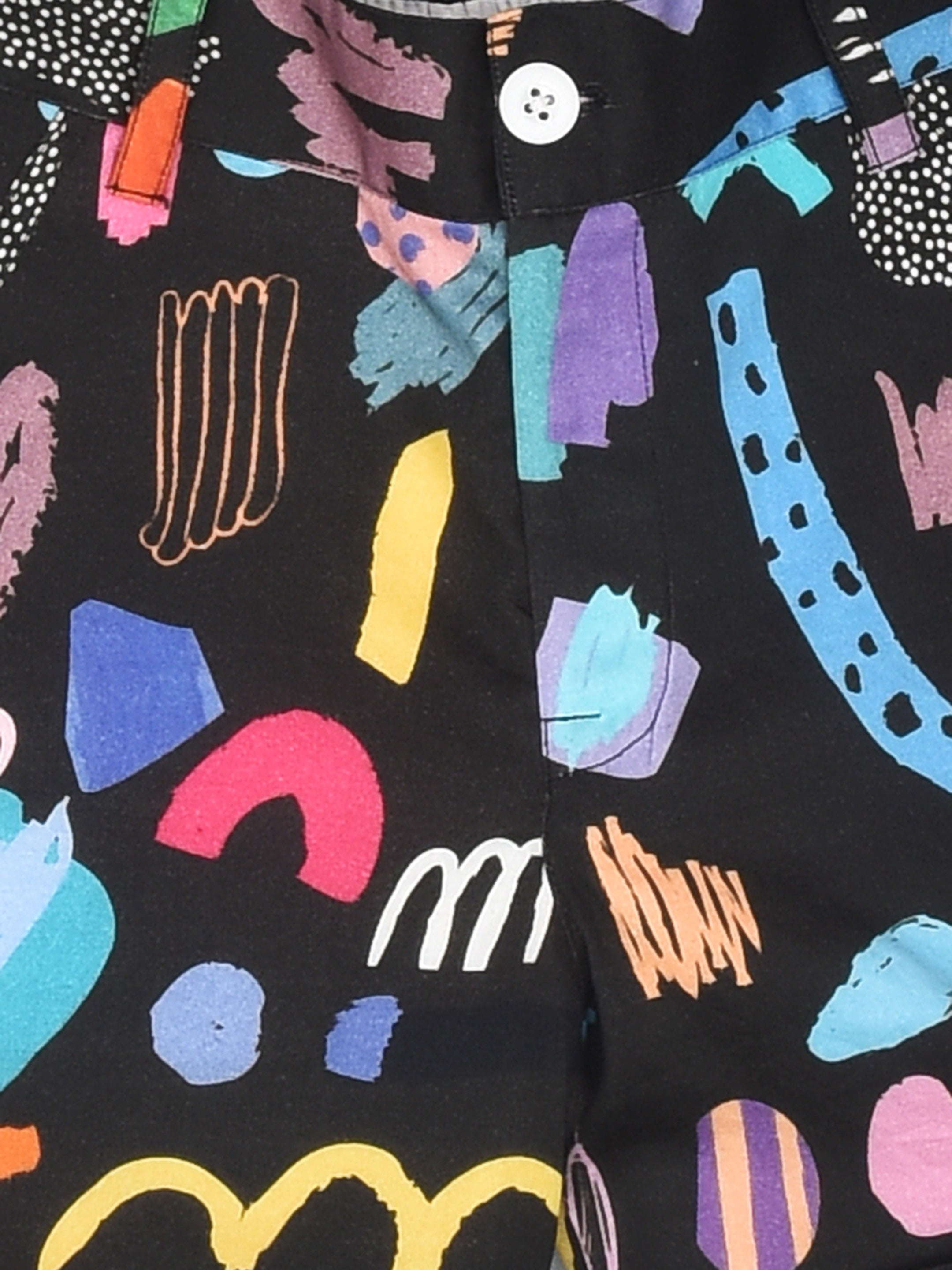 Black Abstract Print Shorts close view