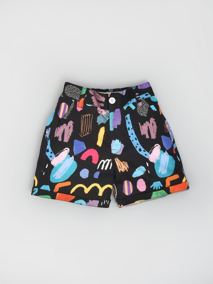 Black Abstract Print Shorts