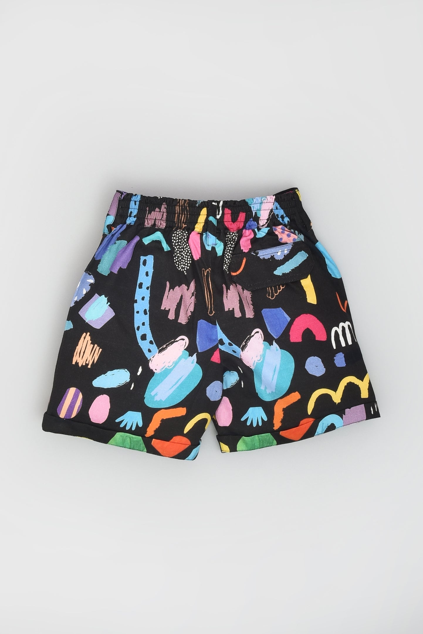 Black Abstract Print Shorts back