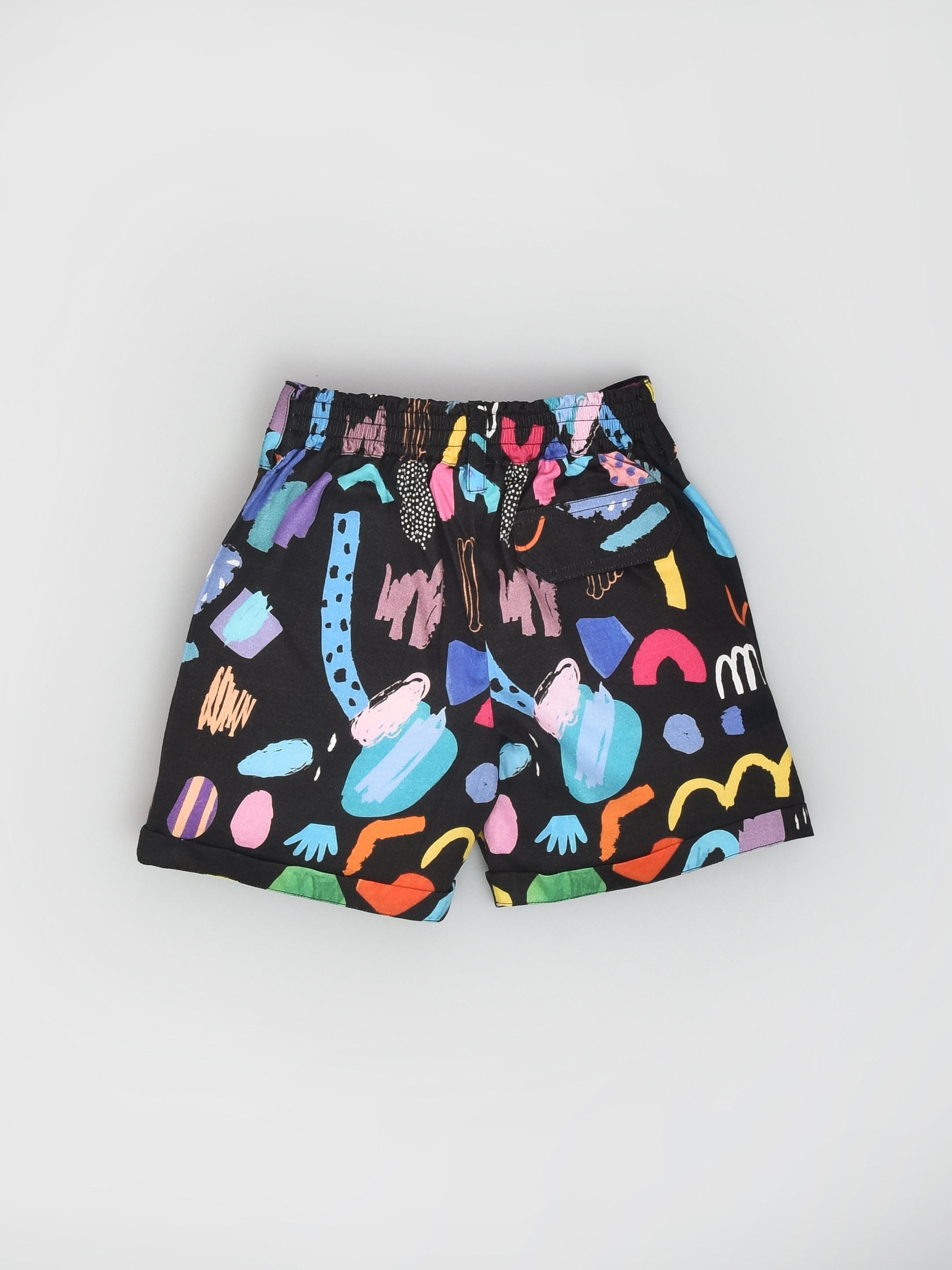 Black Abstract Print Shorts back