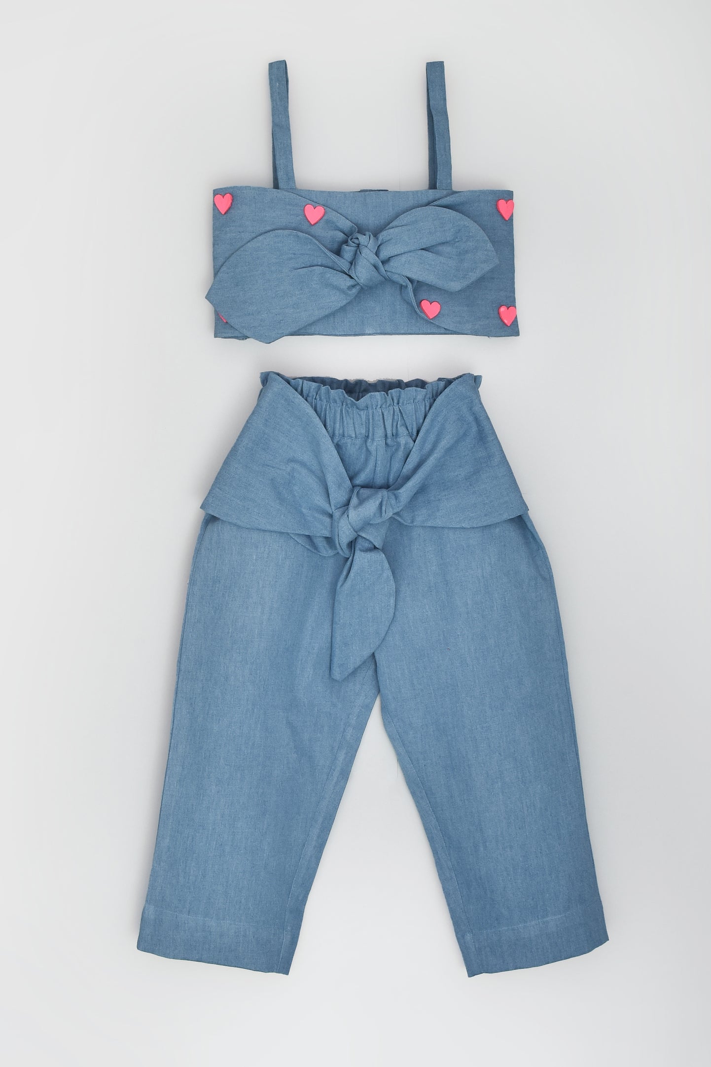 Denim Top & Pants with Pink Hearts